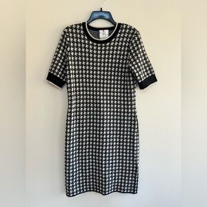 Brooks Brothers Black Fleece Wool Houndstooth Short Sleeve Dress, Black, BB3/M